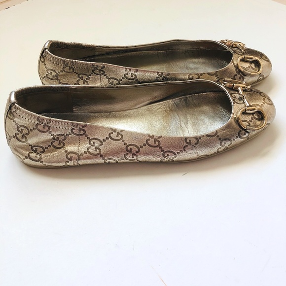 GUCCI Metallic Gold Guccissima Leather Ballet Flats - Picture 5 of 16